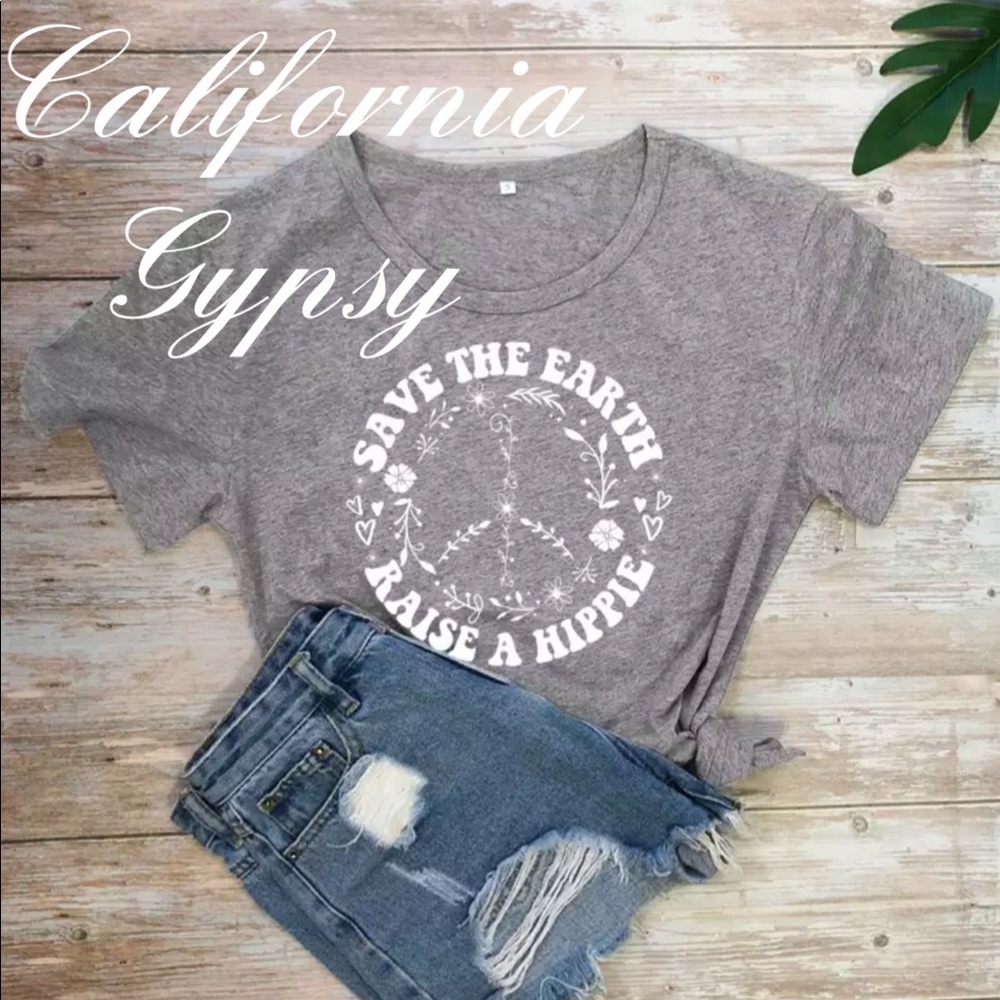 Save The Earth Raise A Hippie Peace Sign T-shirt - Picture 2 of 5